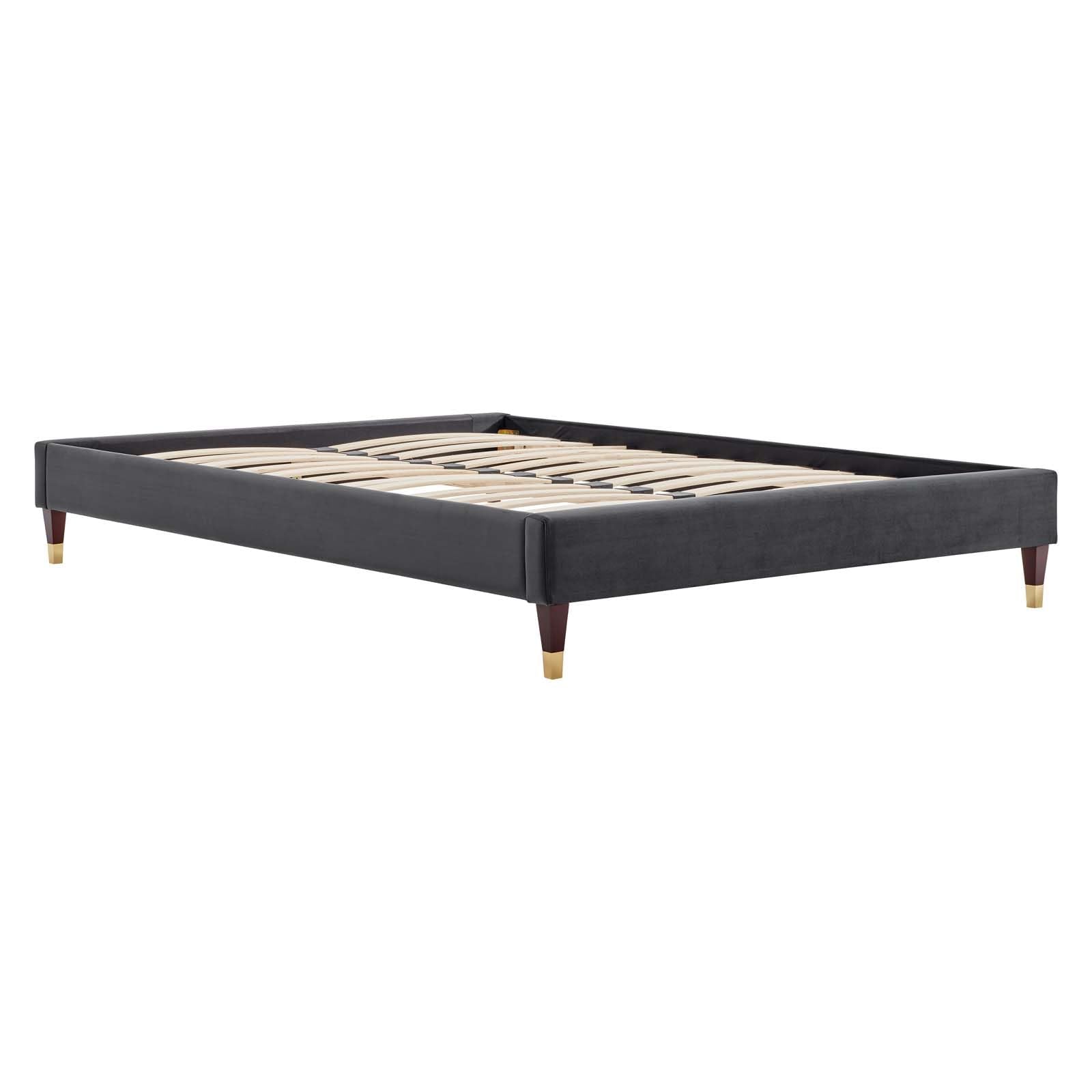 Modway Harlow 79" King Performance Velvet Platform Bed Frame In Charcoal