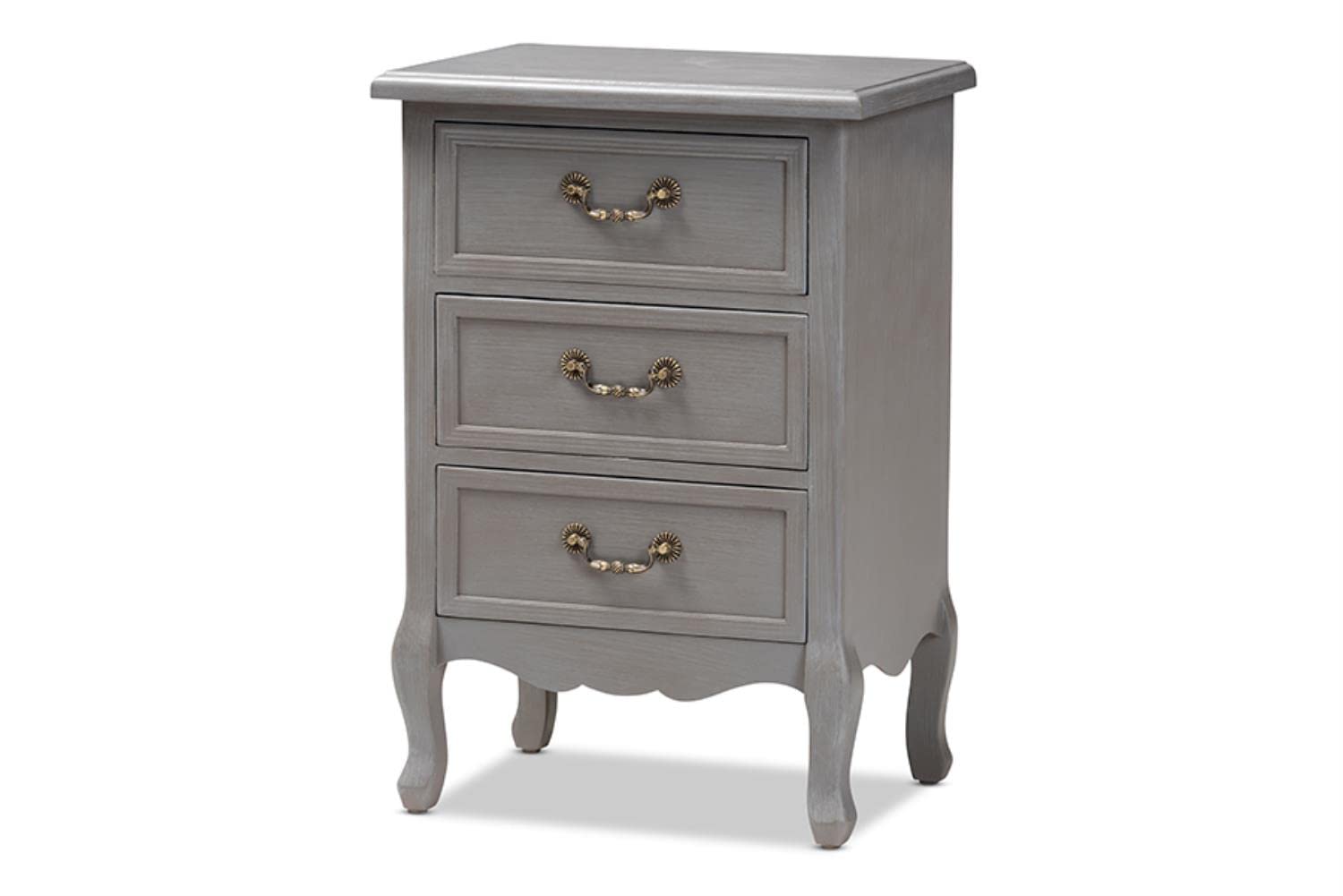 Baxton Studio Capucine Antique French Country Cottage Gray Finished Wood 3-Drawer Nightstand