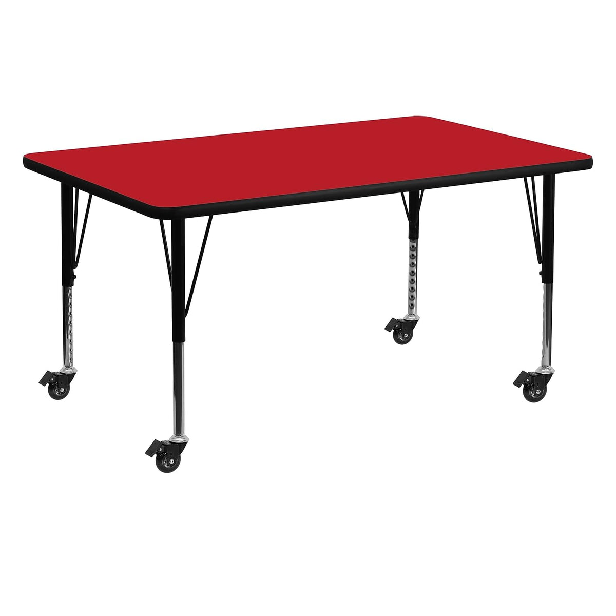 Flash Furniture Wren Mobile 30''W x 60''L Rectangular Red HP Laminate Activity Table - Height Adjustable Short Legs