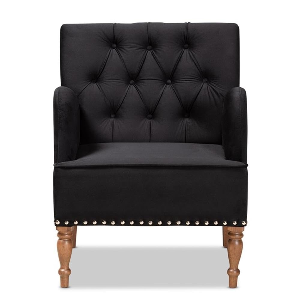 Baxton Studio Eri Contemporary Glam and Luxe Black Velvet Upholstered and Walnut Brown Finished Wood Armchair