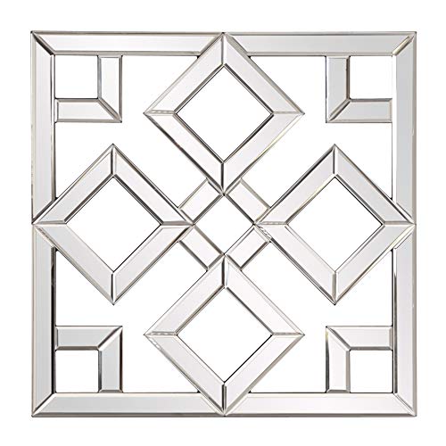 HomeRoots Glass, Wood Interlocking Mirrored Squares with Lattice Design