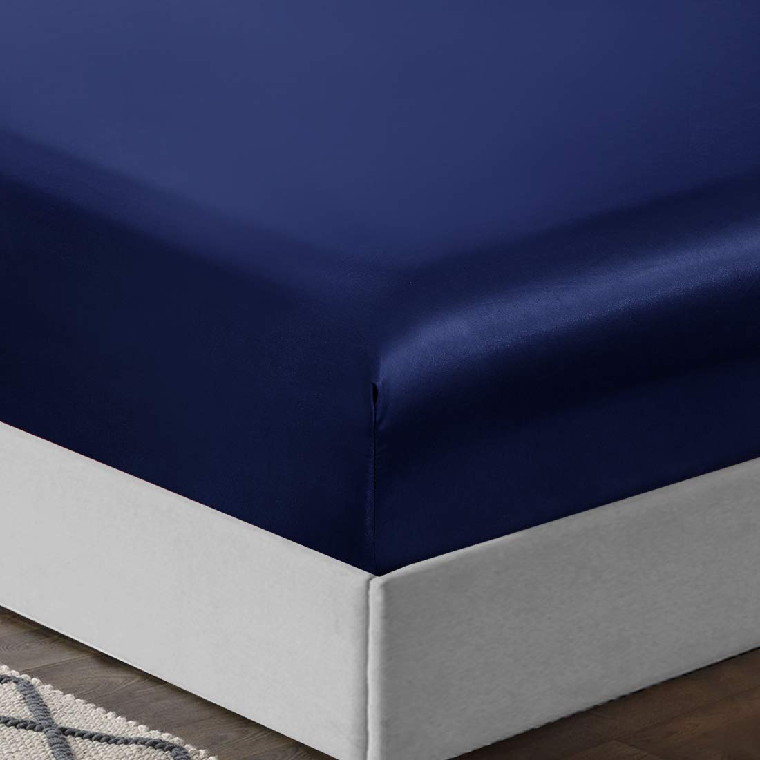 Treely 6 Piece Satin Sheets Queen Size Silky Smooth Navy Blue Satin Sheet Set With Deep Pocket, Satin Fitted Sheet, Flat Sheet,