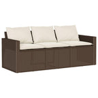 vidaXL Patio Sofa with Cushions - 3-Seater Brown Poly Rattan Outdoor Garden Furniture - 69.7" W x 27.6" D x 26.8" H - Removable and Washable Covers