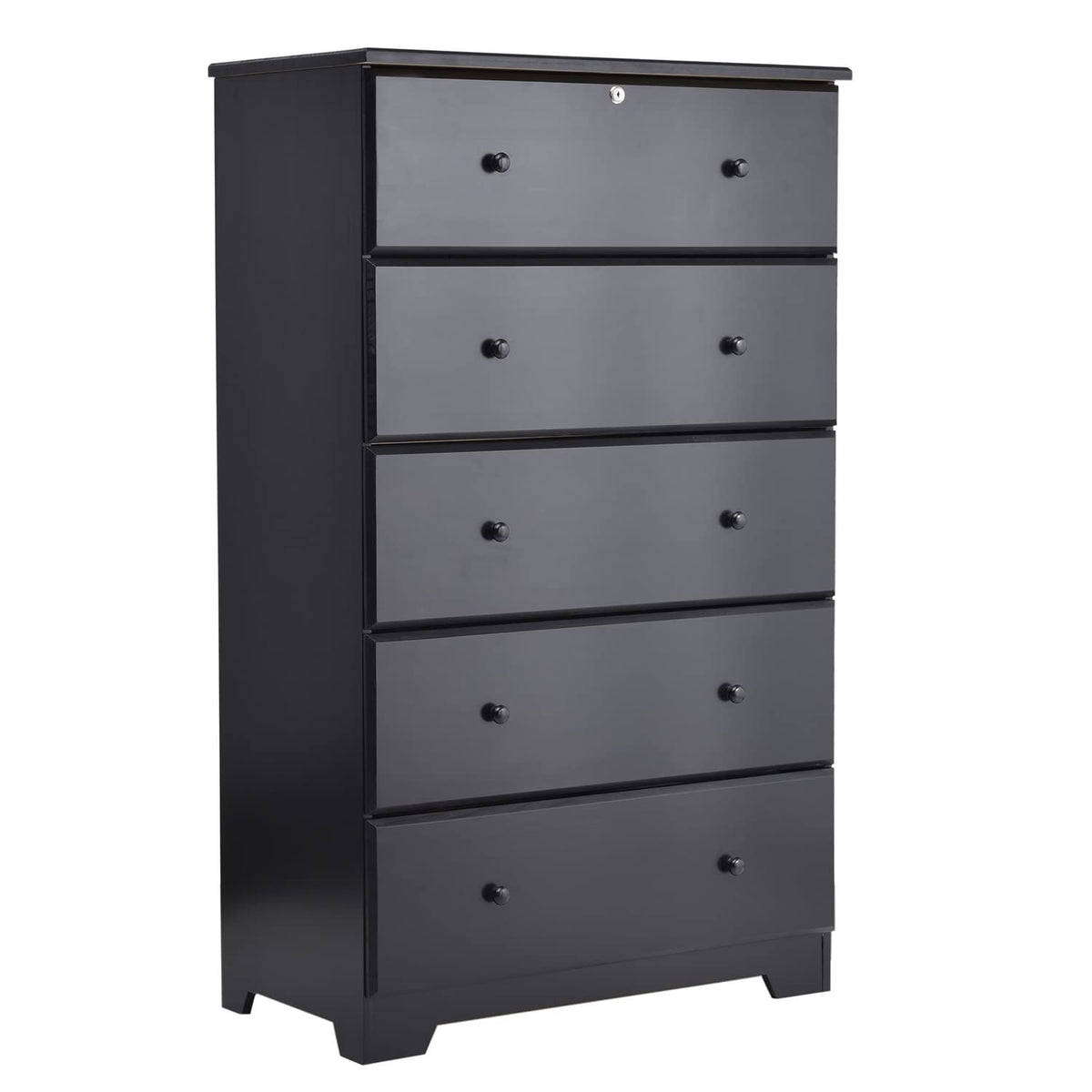 Better Home Products Isabela Solid Pine Wood 5 Drawer Chest Dresser in Black