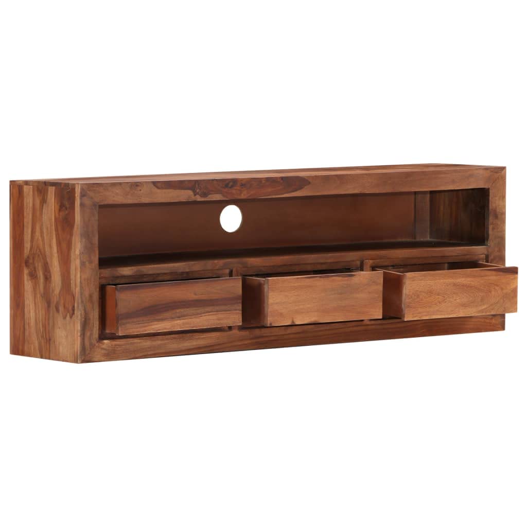 vidaXL Solid Sheesham Wood TV Stand/Cabinet - Rustic, Handcrafted, Engineered Wood Accents - 47.2&quot; x 11.8&quot; x 15.7&quot; - 3 Drawers & 1 Compartment - Polished & Lacquered