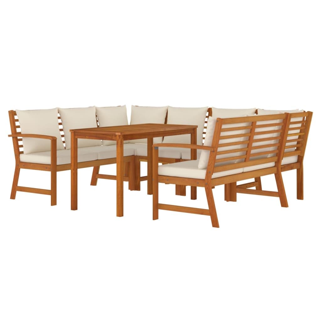 vidaXL Outdoor Dining Set with Cushions - 7 Piece Acacia Solid Wood - Modular Patio Furniture - Comfortable Seating with Rectangle Table and Cushions.
