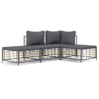 vidaXL 4-Piece Outdoor Patio Lounge Set - Anthracite Poly Rattan with Dark Gray Cushions for Garden, Terrace, Deck