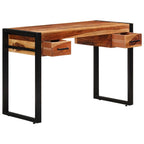 vidaXL Solid Sheesham Wood Desk - Industrial Style Writing Desk with 2 Drawers, Durable Steel Frame, Multifunctional Home Office Furniture, 43.3"x19.7"x30.3"