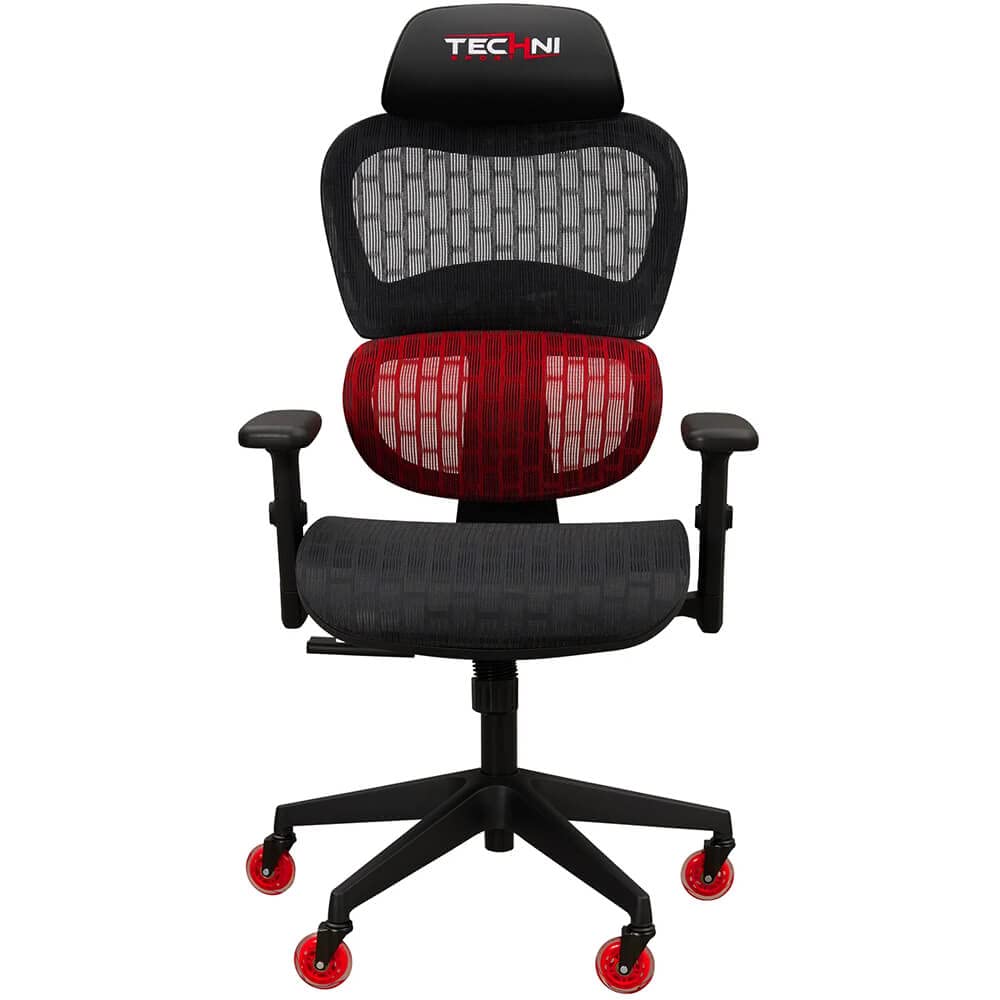 RTA Techni Mobili TS36C Airflex Cool Mesh PU Upholstered Gaming Chair in Red/Black