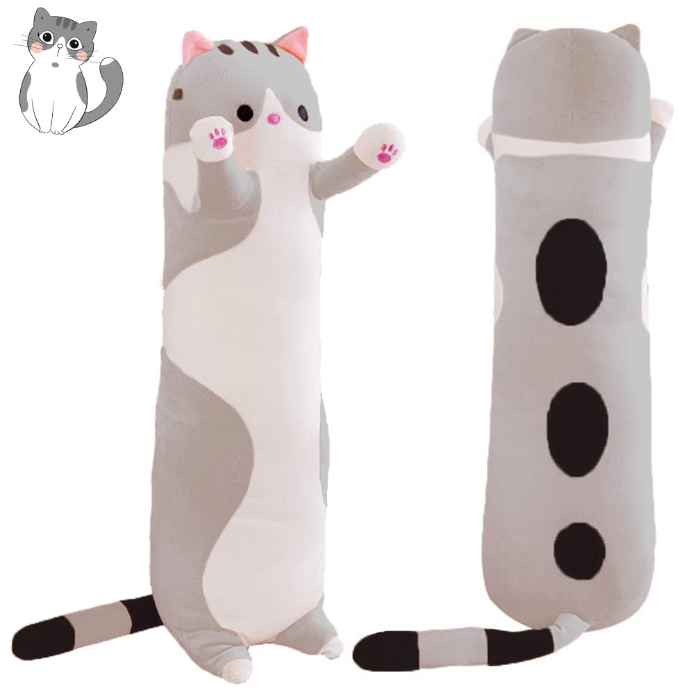 MIAOHAHA 27.5in Cat Soft Pillow Plush Long Throw Sleeping Pillow Kitten Cuddly Stuffed Cute Plush Doll Toy Gift for Kids Girlfri