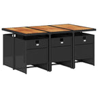 vidaXL Patio Dining Set - 7 Piece Outdoor Furniture with Cushions - Black Poly Rattan and Acacia Wood Table