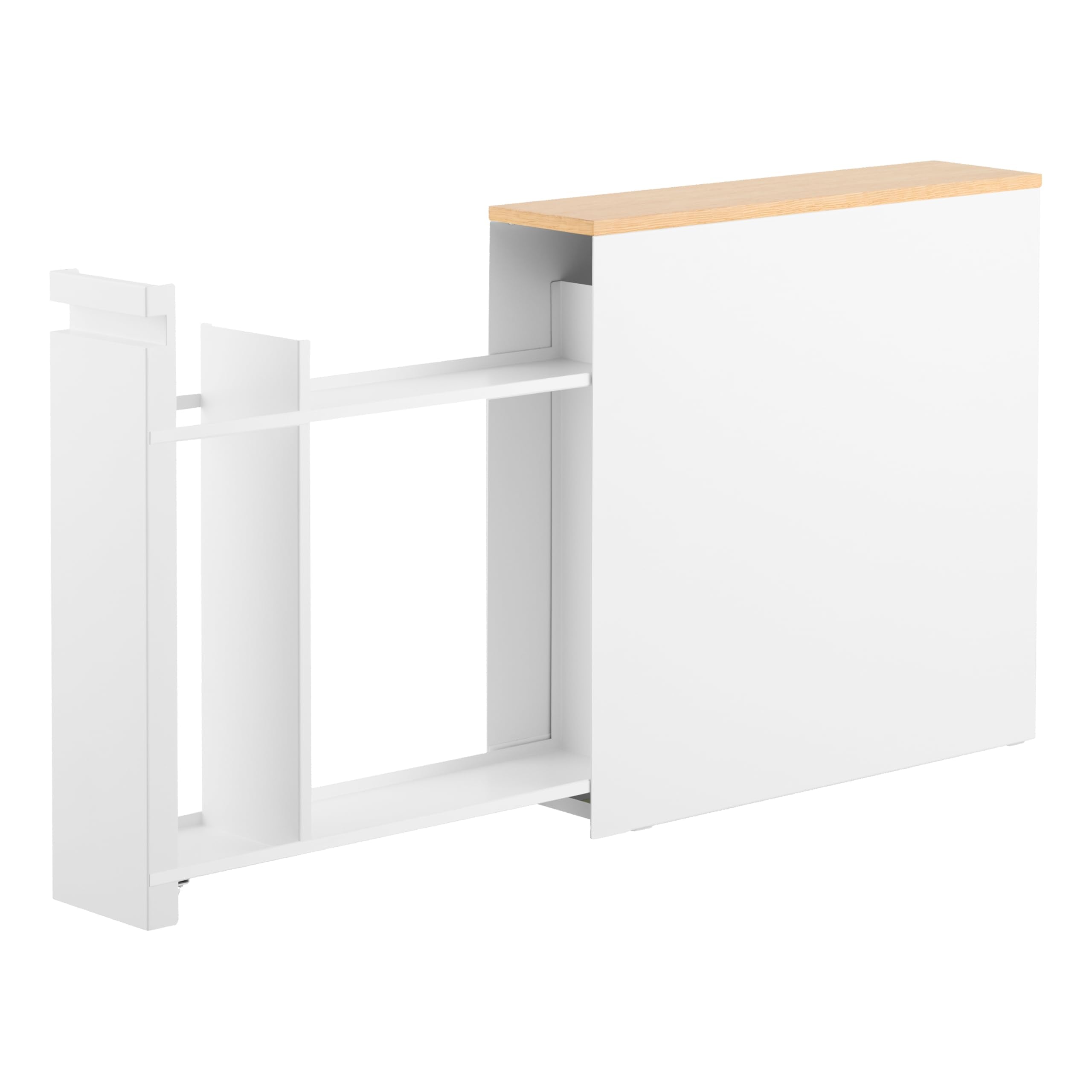 Yamazaki Home Tower Pull-Out Bathroom Storage Cabinet - Slim Bathroom Organizer with Wood Top - Steel + Wood - Holds Up to 12 Ro