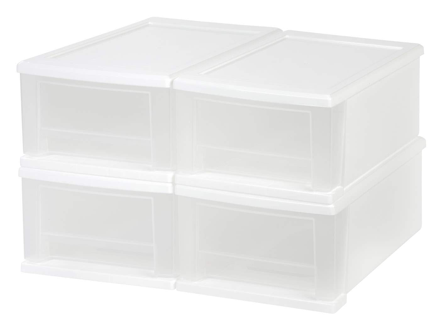 IRIS USA 7 Qt. Plastic Stackable Storage Drawers, Small, 4 Pack, Multi-Purpose Bins for Bedroom, Bathroom, Closet, Craft Room, G
