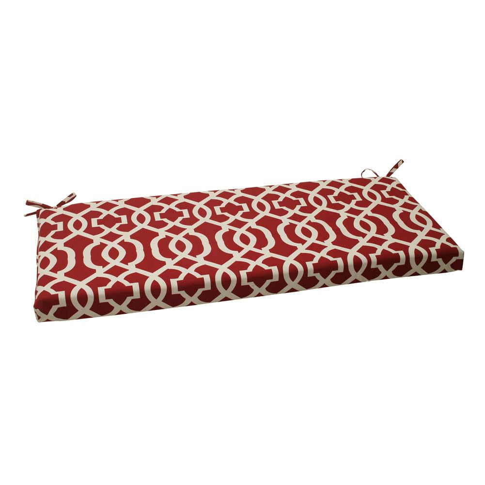Pillow Perfect Trellis Indoor/Outdoor Sofa Setee Bench Swing Cushion With Ties, Weather, And Fade Resistant, 18' X 45', Red/Iv