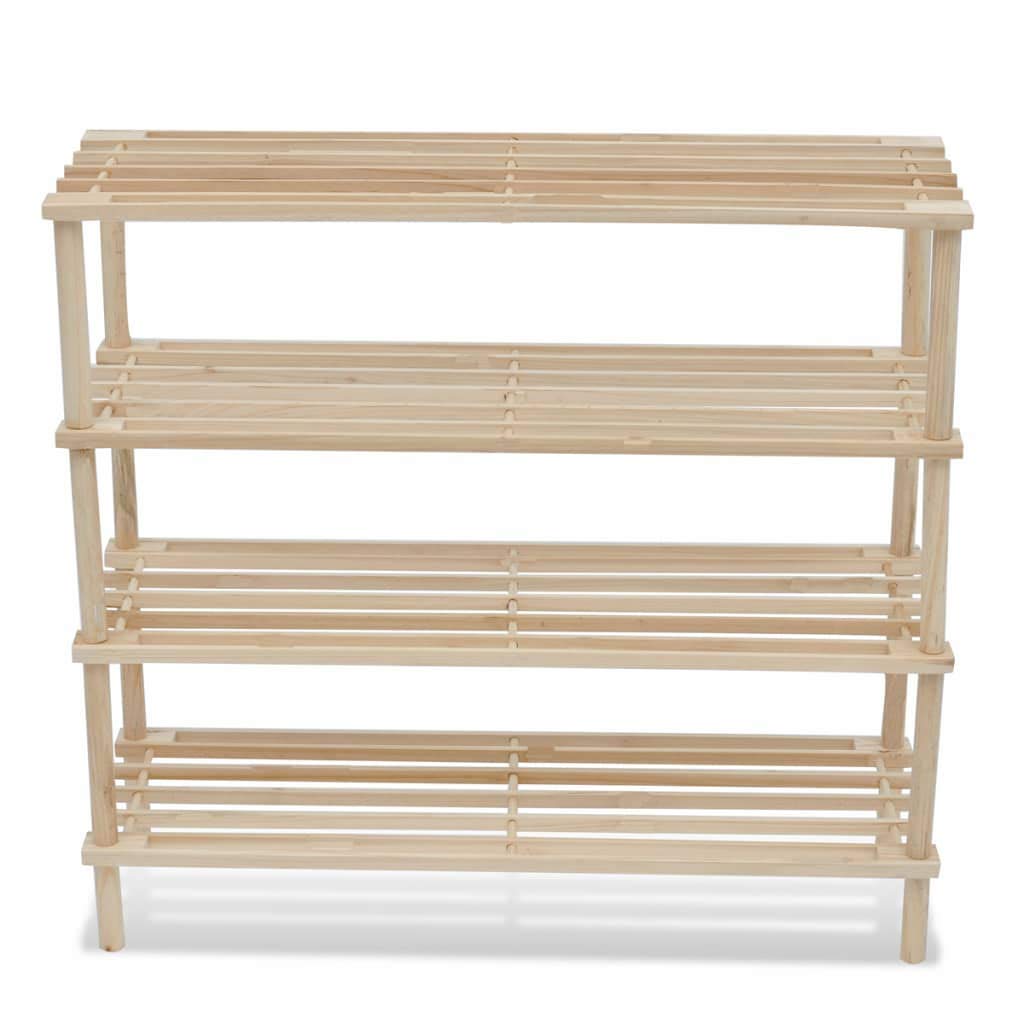 vidaXL 2 x Solid Fir Wood Shoe Rack with 4 Shelves