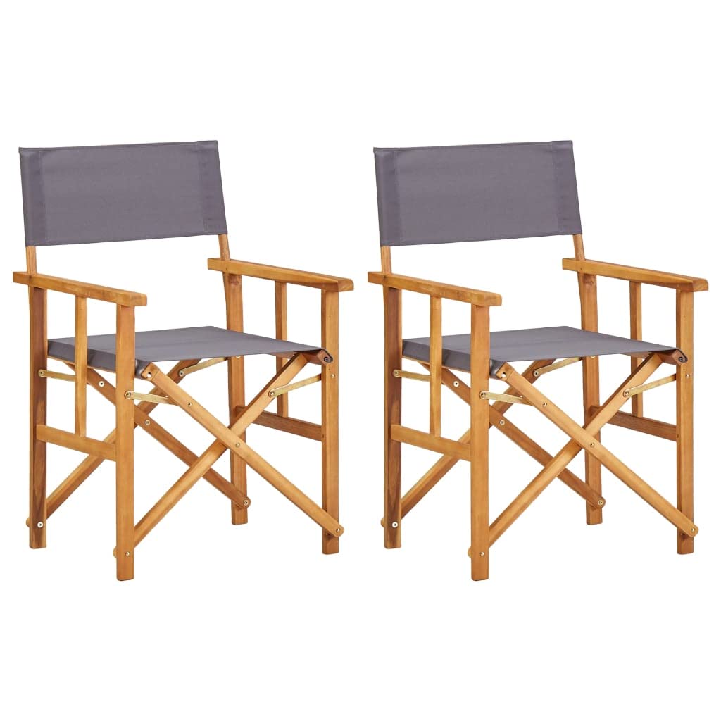 vidaXL Director's Chair 2 Pcs, Foldable Director's Chair with Fabric Seat Cover, Folding Camping Chair for Outdoor Garden Lawn, Solid Wood Acacia
