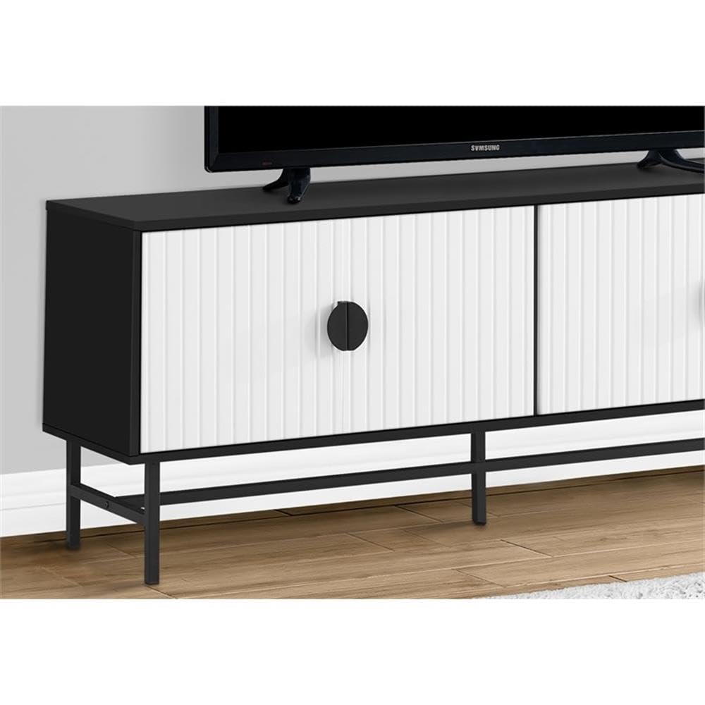 Monarch Specialties 2732, 60 Inch, Console, Media Entertainment Center, Storage Cabinet, Living Room, Bedroom, Black and White Laminate, Metal 1 Tv Stand, 59&quot; L x 15.5&quot; W x 23.75&quot; H