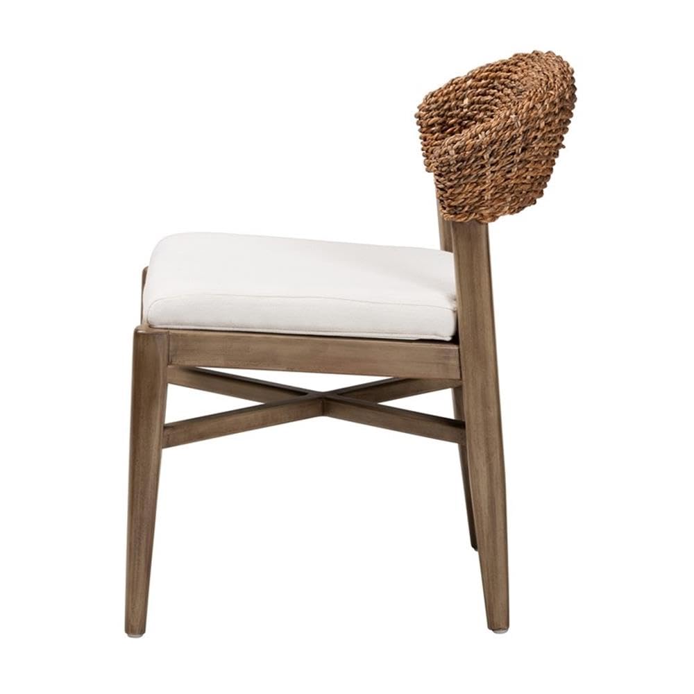 Baxton Studio Chloe Modern Bohemian Walnut Brown Finished Mahogany Wood and Natural Rattan Dining Chair