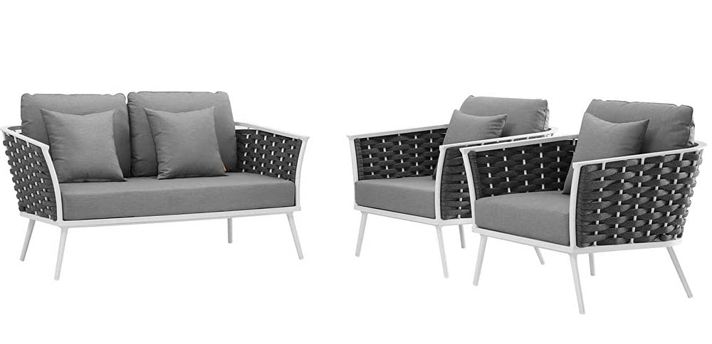 Modway Stance Outdoor Patio Aluminum, Loveseat And Two Armchairs, White Gray