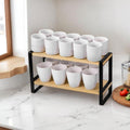Szhc UnderSink Pullout Organiser With 2Tier Wooden Shelves And Black Metal Frame
