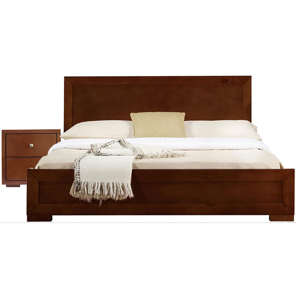 HomeRoots Moma Walnut Wood Platform Full Bed with Nightstand