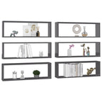 vidaXL Wall Cube Shelves 6 pcs High Gloss Gray 31.5"x5.9"x10.4" Engineered Wood