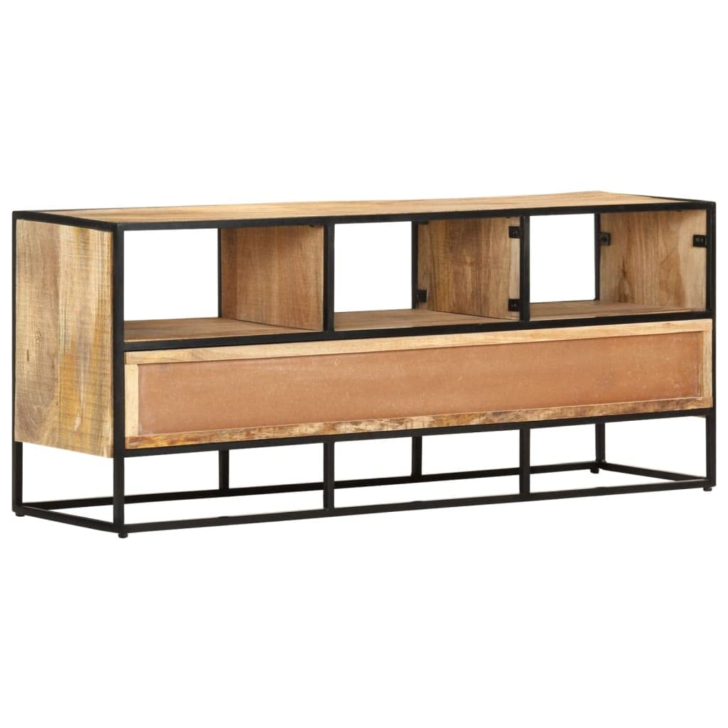 vidaXL TV Stand - Solid Rough Mango Wood TV Cabinet with Drawers and Shelves - Natural Finish - Retro Industrial Style - 43.3&quot;x11.8&quot;x17.7&quot;