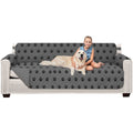 Sofa Shield Couch Slip Cover With Patented Strap, Cushion Protector, Reversible Stain And Dog Tear Resistant Slipcover, Quilted Microfiber 78” Seat, Washable Covers For Dogs Pets Kids, Paw Gray Black