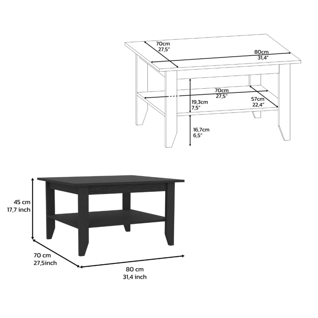 Sahara Coffee Table, 4 Legs, 1 Shelf, Black