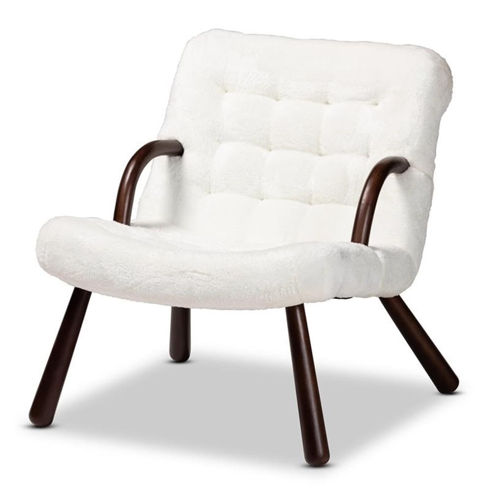 Baxton Studio Eisa Modern and Contemporary White Sherpa Upholstered and Walnut Brown Finished Wood Accent Chair