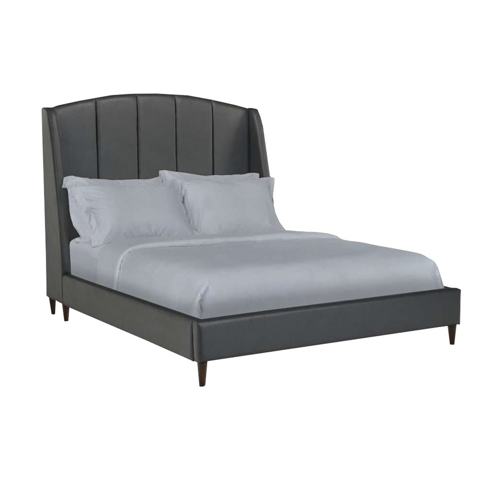 The Urban Port Queen Bed with Fabric Upholstery and Tufted Arched Headboard, Charcoal Gray