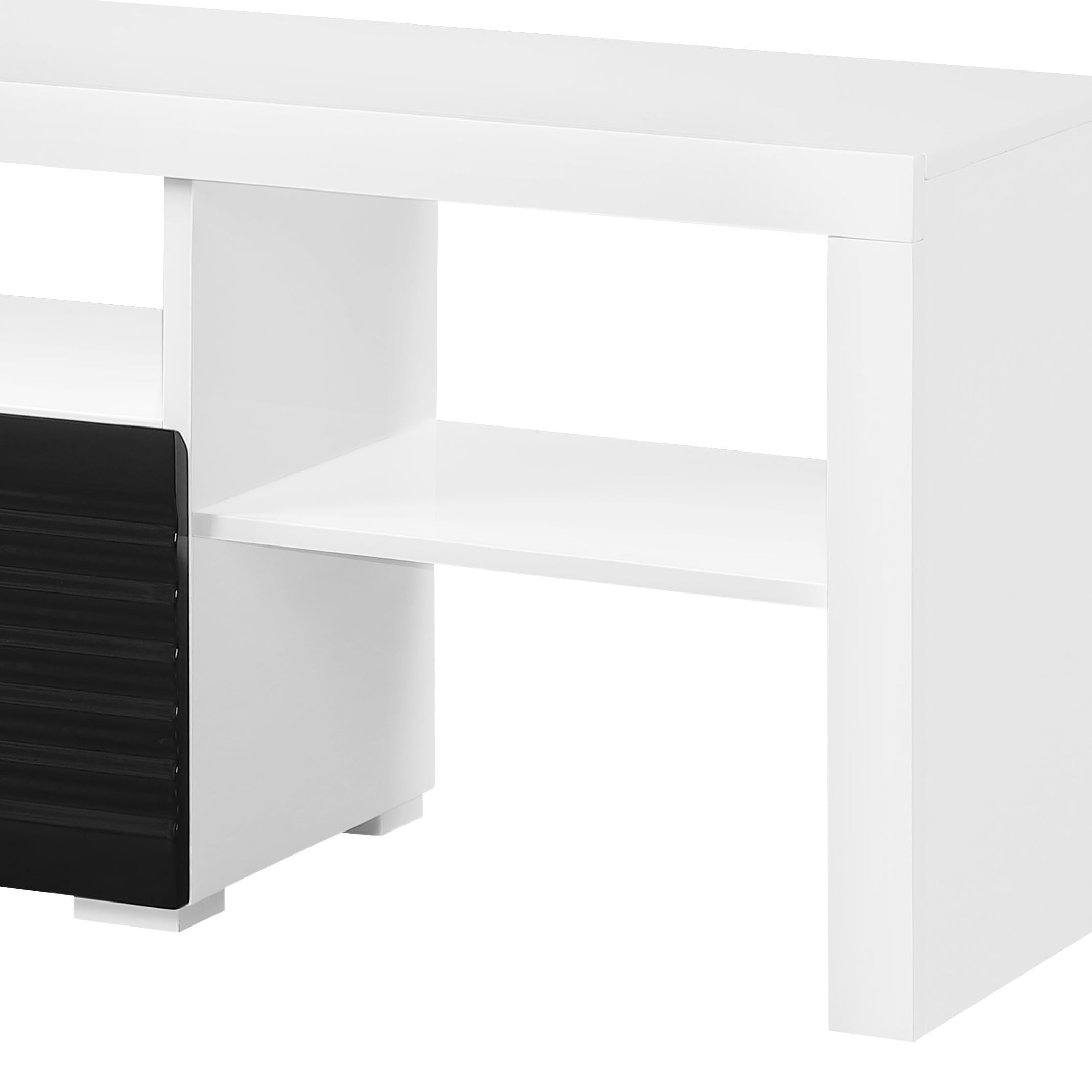 Acme Buck II Wooden TV Stand in White and Black High Gloss Finish