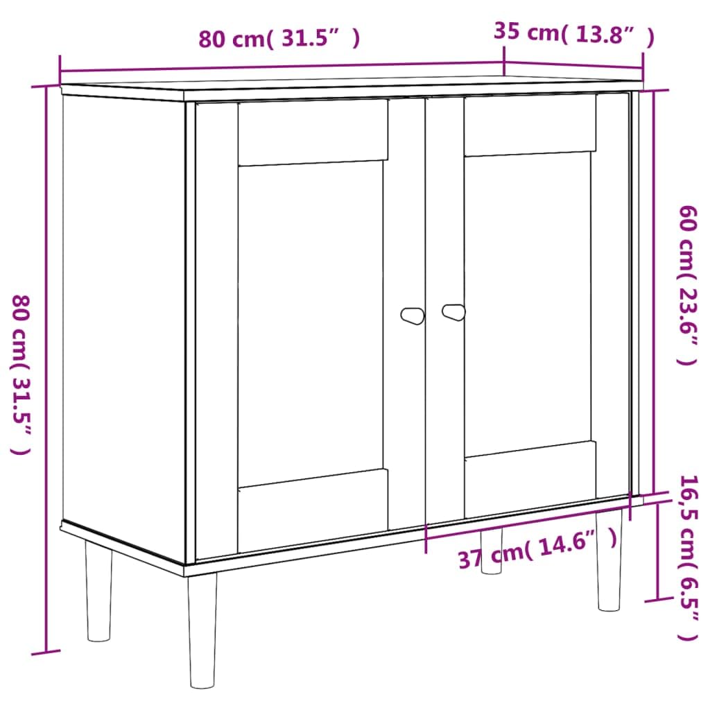 vidaXL Sideboard SENJA with Rattan Look, Solid Pine Wood with UV Varnish, Two-Tone Midcentury Modern and Boho Design, Brown, Ample Storage Space 31.5"x13.8"x31.5"