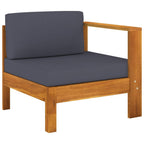 vidaXL Solid Acacia Wood Middle Garden Sofa, Single-Armrest, Dark Gray, Thick Cushions, Easy Assembly, Weather-Resistant, Outdoor Furniture