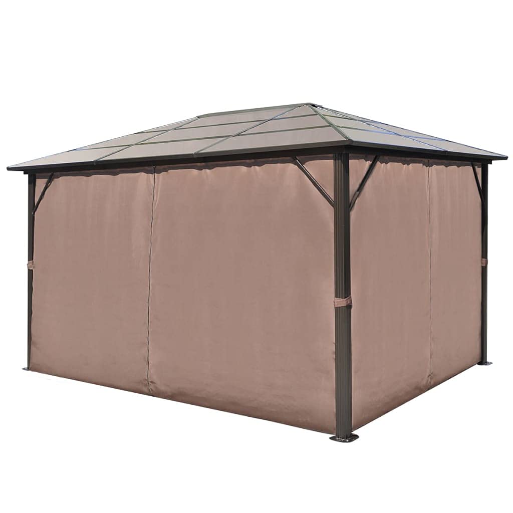 Gazebo With Curtain Brown Aluminum 13' X 10'