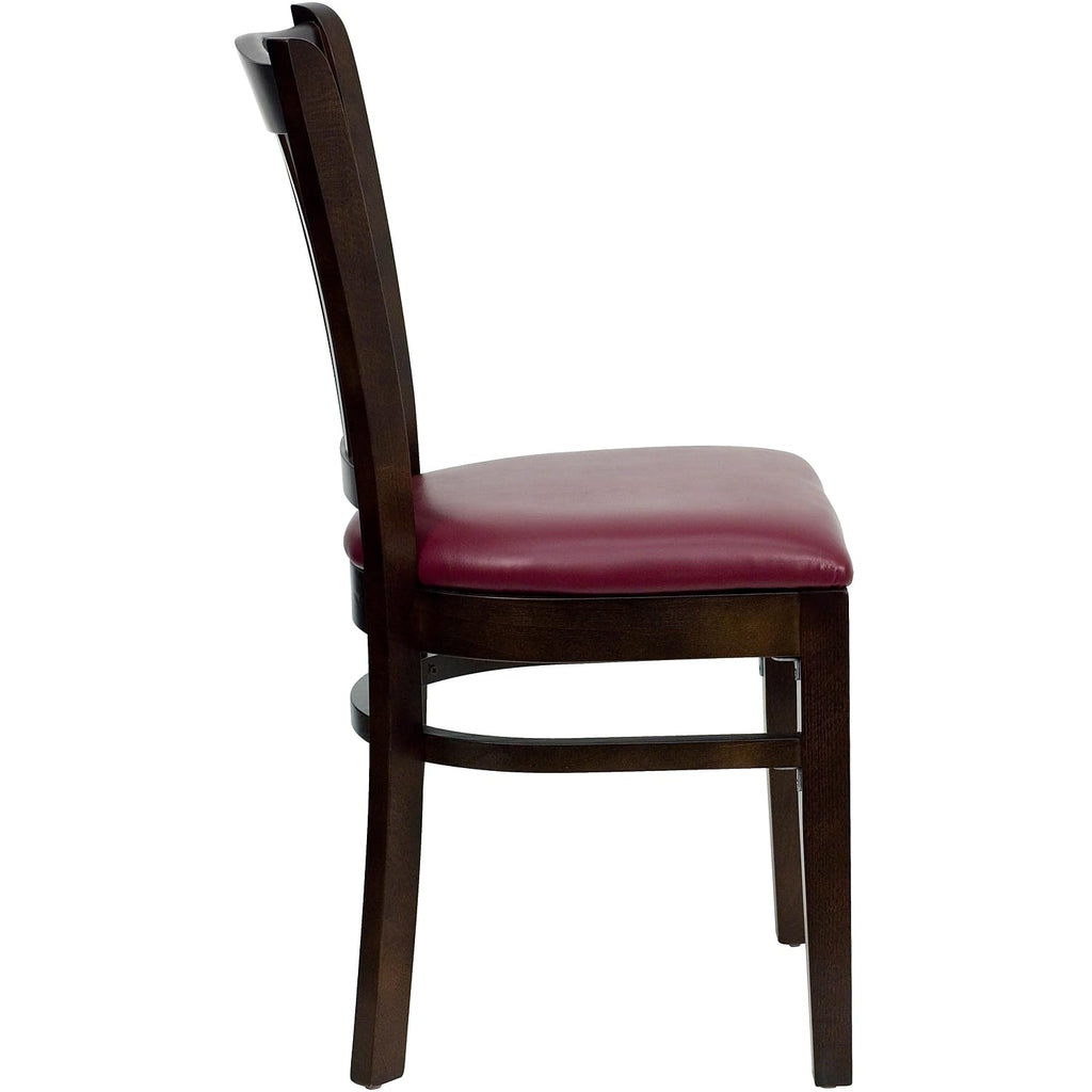 Flash Furniture HERCULES Series Vertical Slat Back Walnut Wood Restaurant Chair - Burgundy Vinyl Seat
