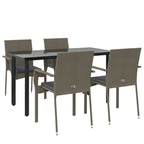 vidaXL 5-Piece Outdoor Patio Dining Set Made of Black and Gray Poly Rattan - Includes Garden Chairs with Cushions and Glass-top Table, Onesize