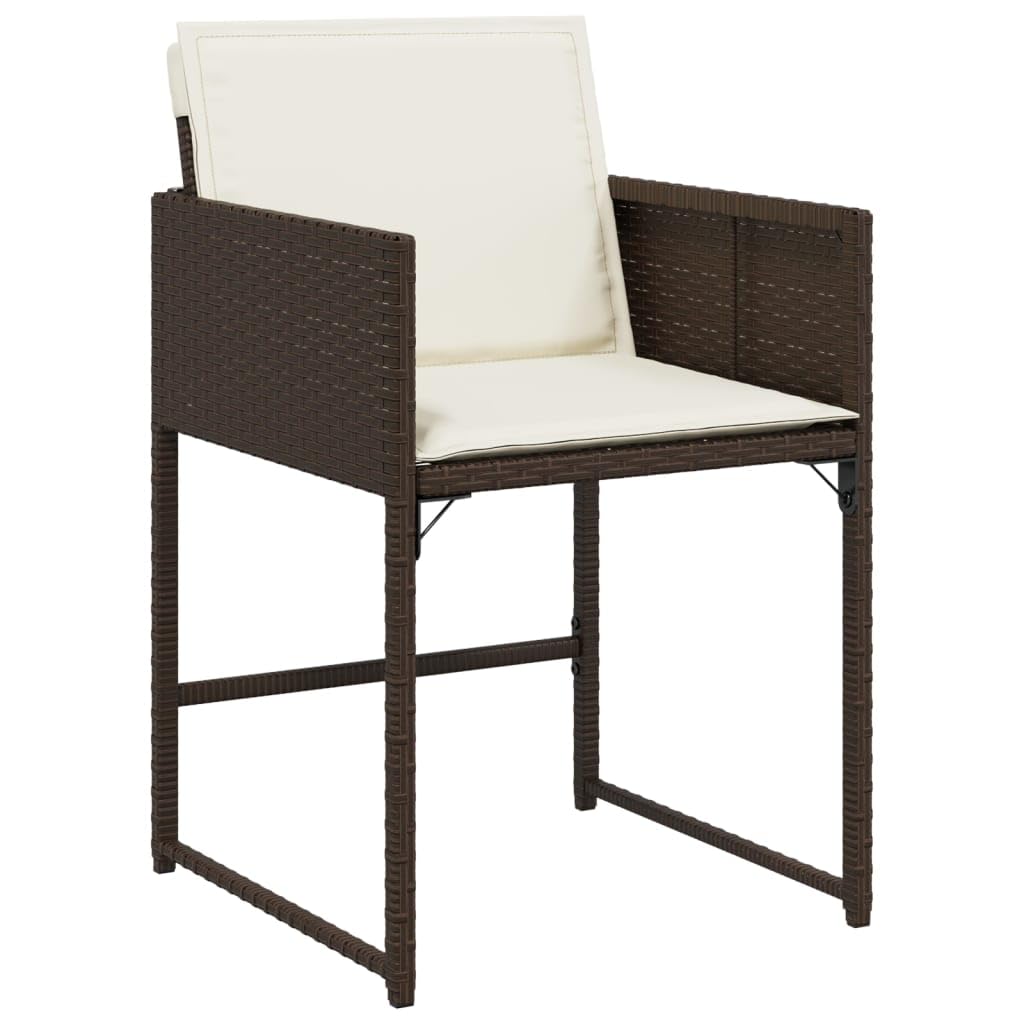 vidaXL 9 Piece Patio Dining Set - Brown PE Rattan with Cushions - Outdoor/Garden Furniture: Rectangle Table with Glass Top & Foldable Chairs for Space-Saving Storage