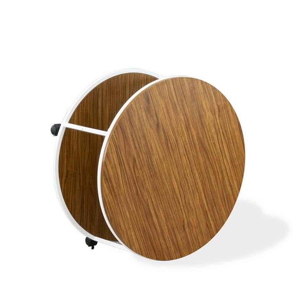 East West Furniture HRCTW01 Harley Coffee Table - Round Mid Century Modern Center Table with 2 Tier for Living Room, 35 Inch Inch, Powder Coating White Frame and Brown Wood Laminate Top