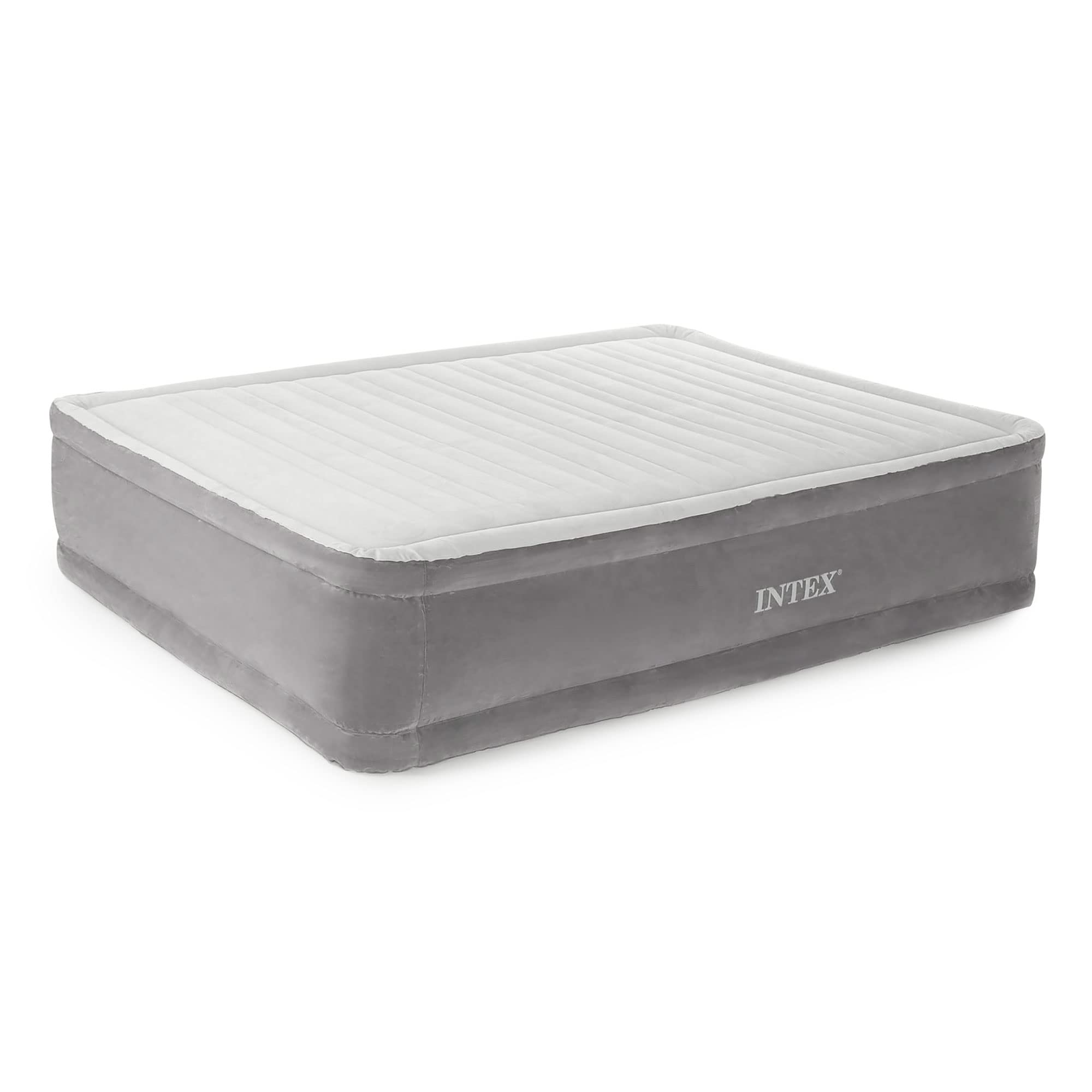 Intex Queen Comfort Plush Elevated Mattress Air Bed With Built-In Pump, Gray
