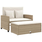 vidaXL 2-Seater Patio Sofa Bench - PE Rattan, Beige, Sofa Bed with Footstool Storage, Cushions with Removable Covers