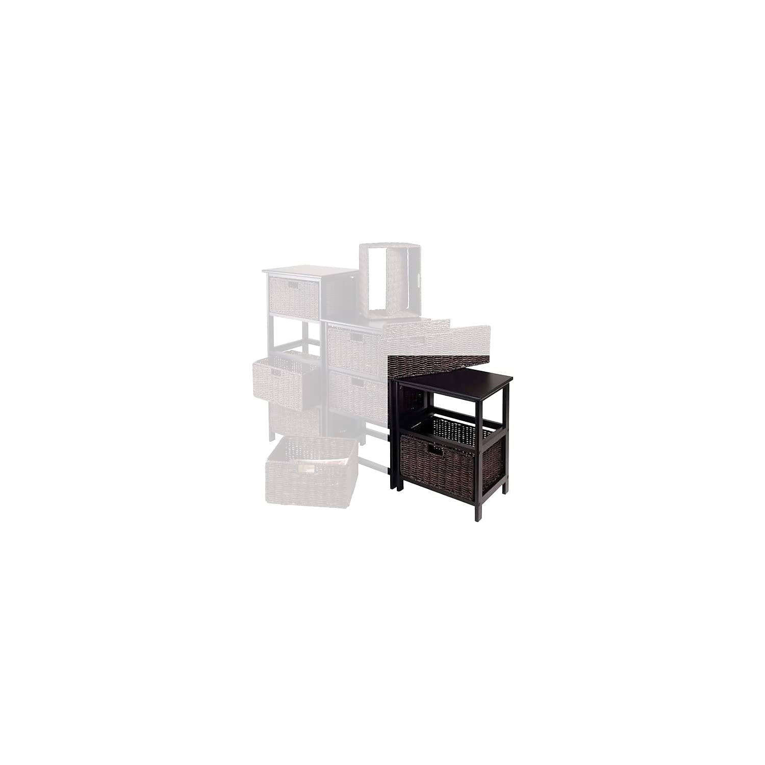 Winsome Omaha Composite Wood Storage Rack With 2 Foldable Corn Husk Baskets, Black (20216)