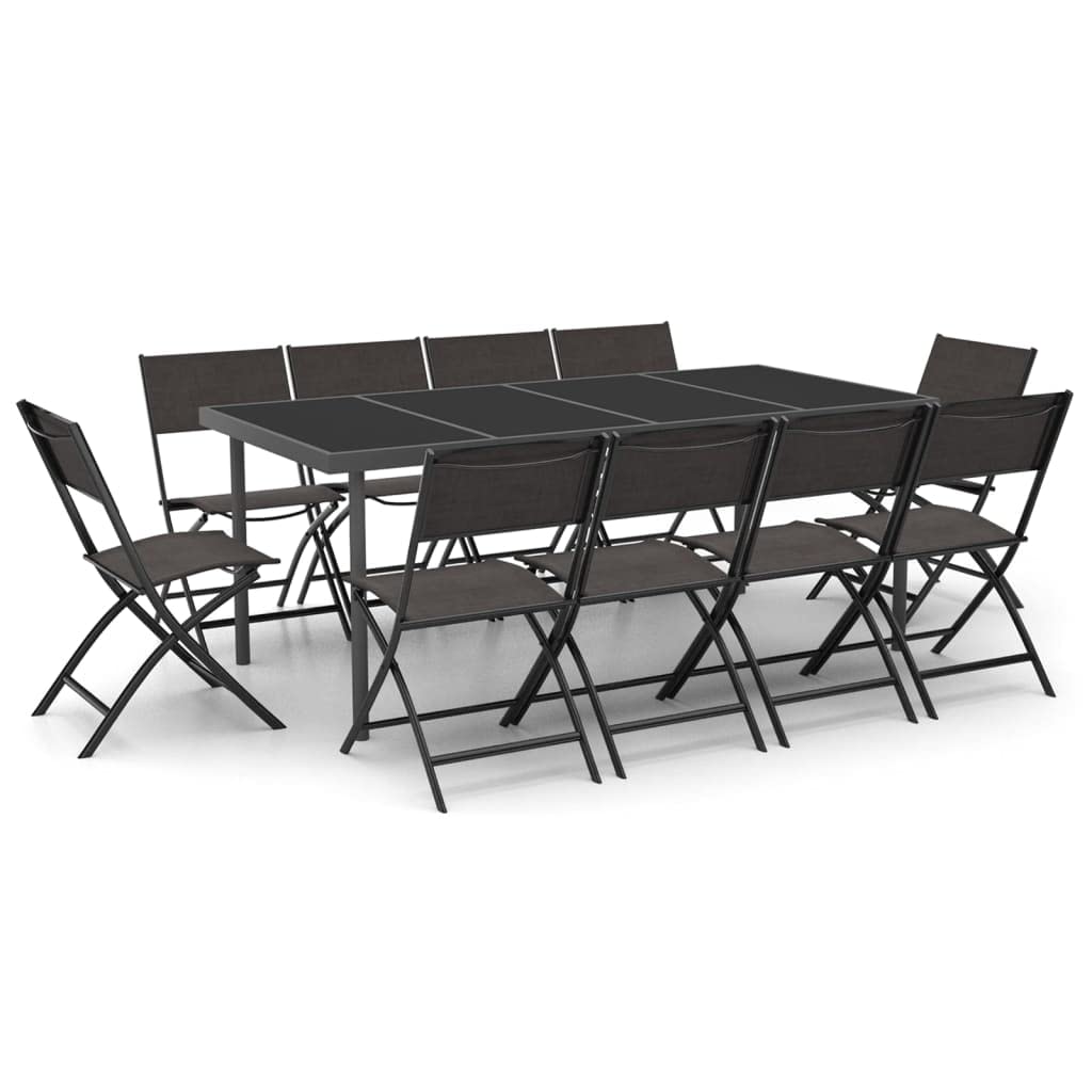 vidaXL Patio Dining Set 11 Piece Garden Outdoor Lawn Yard Terrace Balcony Dining Dinner Dinette Table and Chair Seat Seating Furniture Steel
