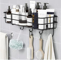 WallMounted Bathroom Storage Rack With Hooks, Black Metal Wire Basket Shelf Organiser For Bathroom Accessories