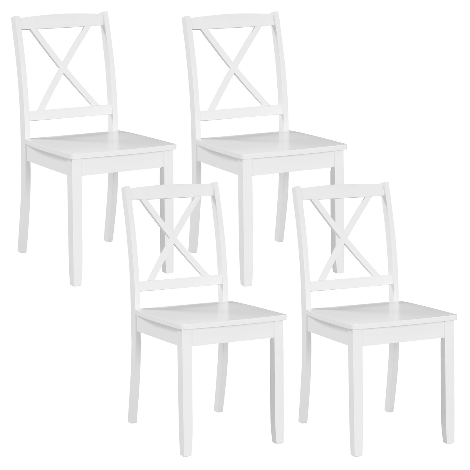 Giantex Wood Dining Chairs Set Of 4 White, Armless Kitchen Chair W/Rubber Wood Legs & Curved Backrest, Farmhouse Cross Back Dine