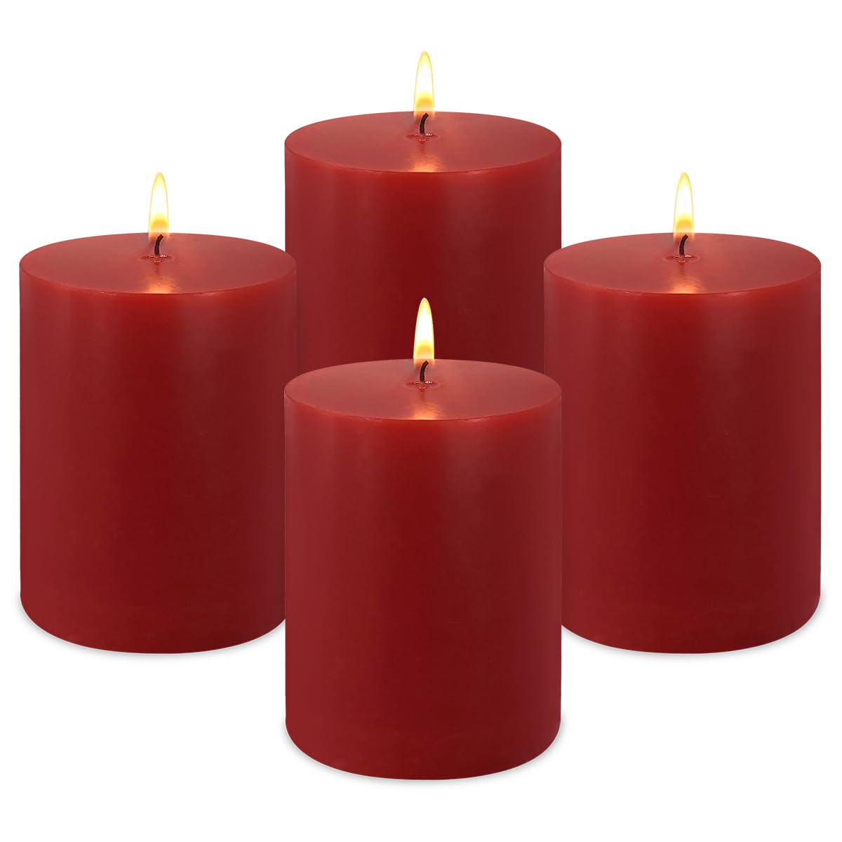 3x4 Inch Red Pillar Candles 45 Hours Unscented Dripless Fat Candles for Christmas Weddings Home Holidays Relaxation Spa Church, 