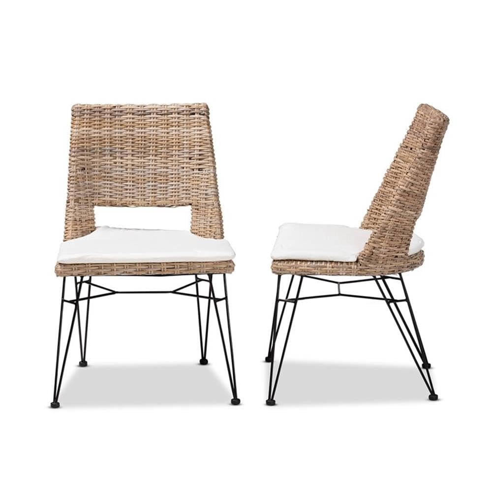 Baxton Studio Nafaro Gray Rattan Metal Dining Chair with Cushion 2-Piece Set