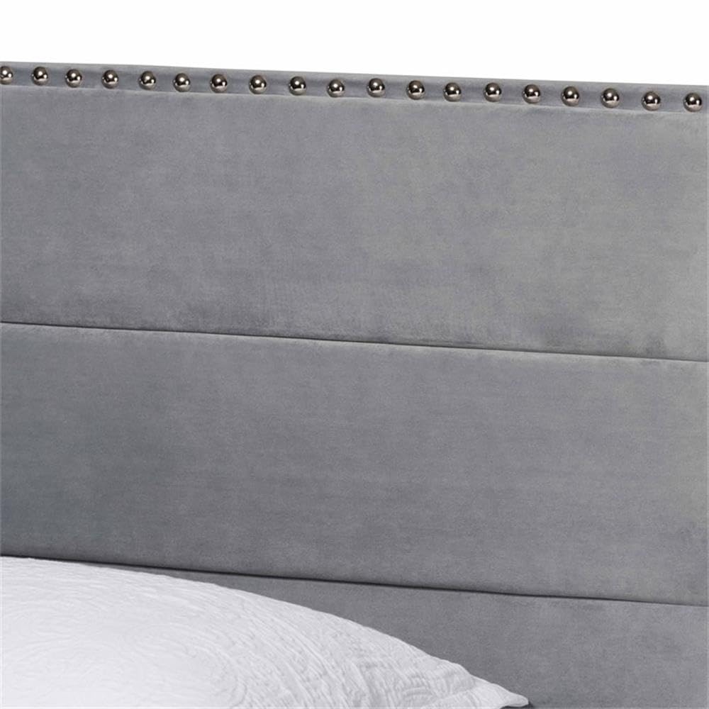 Baxton Studio Tamira Modern and Contemporary Glam Grey Velvet Fabric Upholstered Twin Size Panel Bed