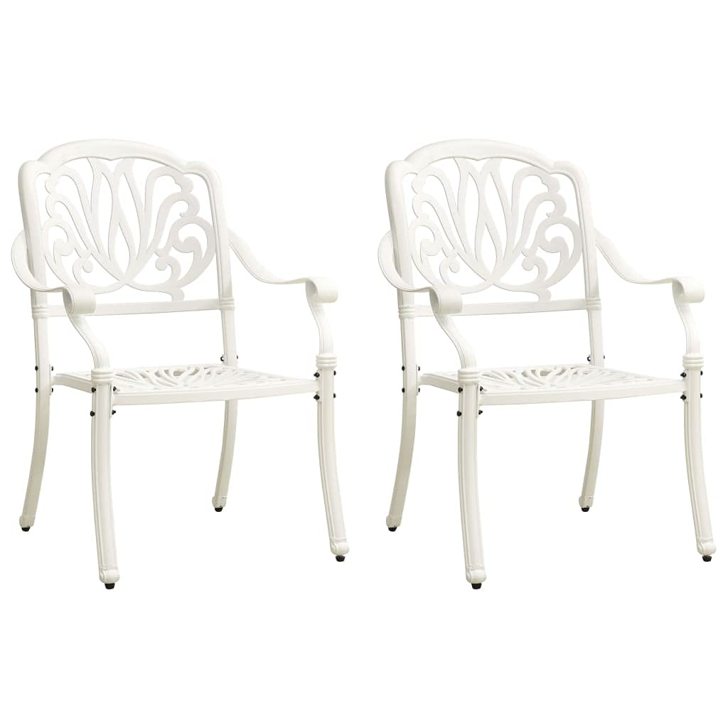 vidaXL Set of 2 Cast Aluminum White Patio Chairs - Weather Resistant, Durable & Elegant Outdoor Dining Seating Furniture-Like New Condition