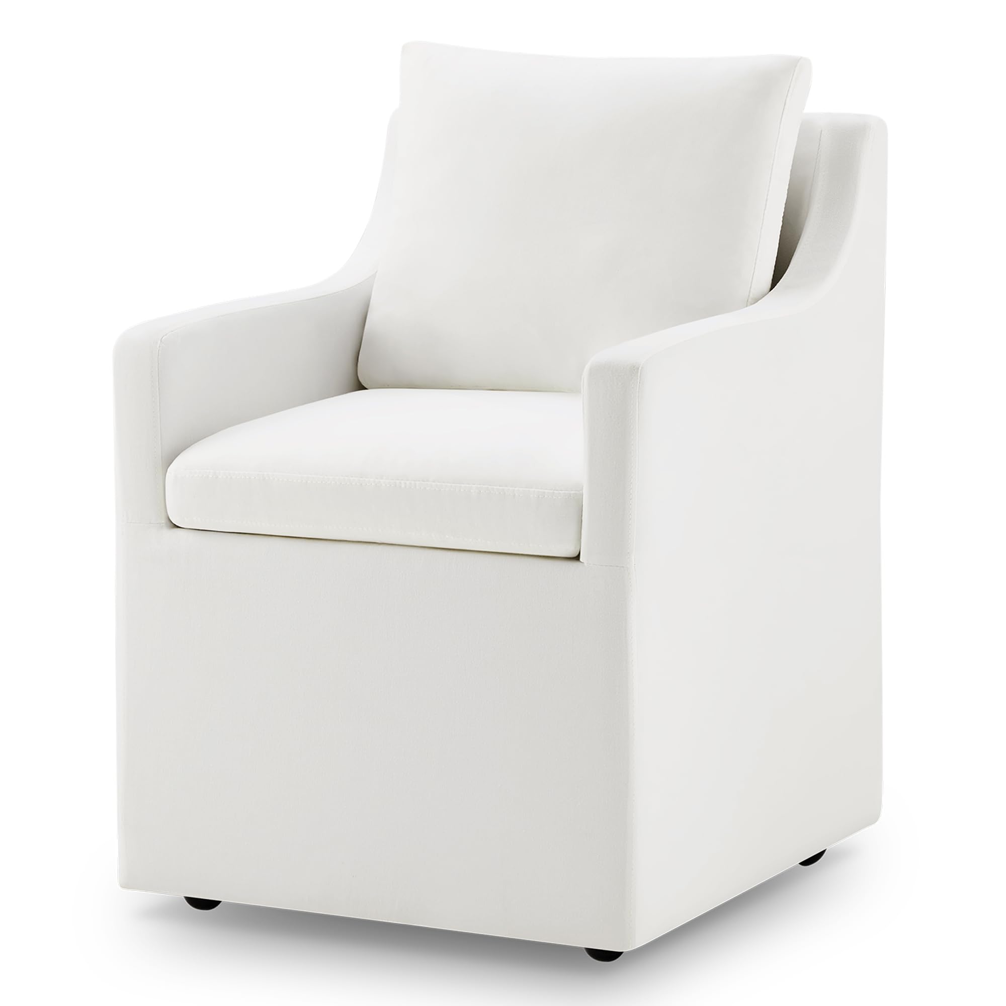 Kislot Upholstered Dining Chair With Casters Washable Cover Side Deskchair With Rollers For Diningroom Living Room,Cream,1 Box